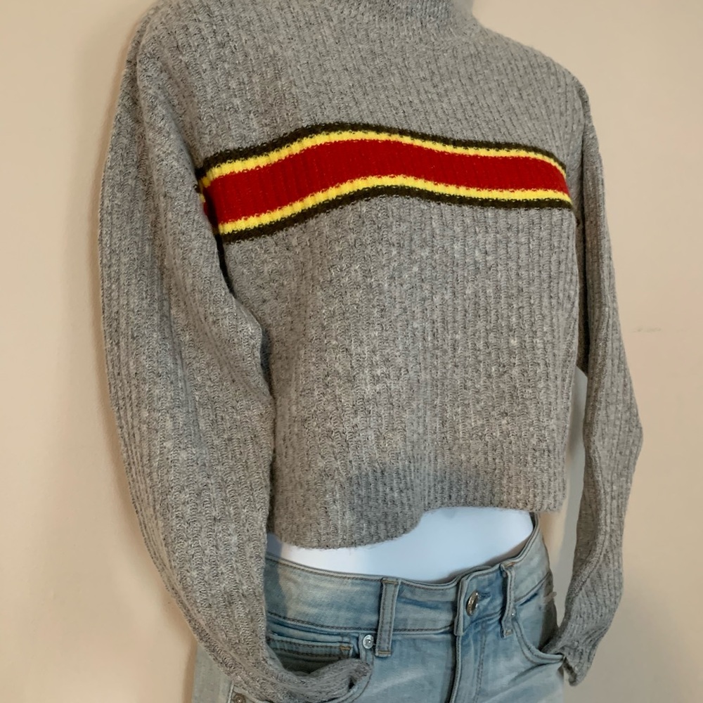 NEW! knit sweater - grey with red racing stripe - Picture 4 of 9